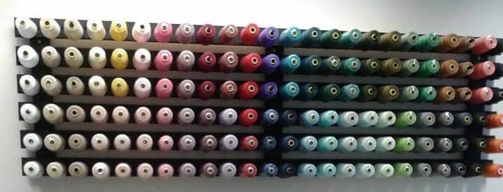 The Sewing Room wall of coloured threads