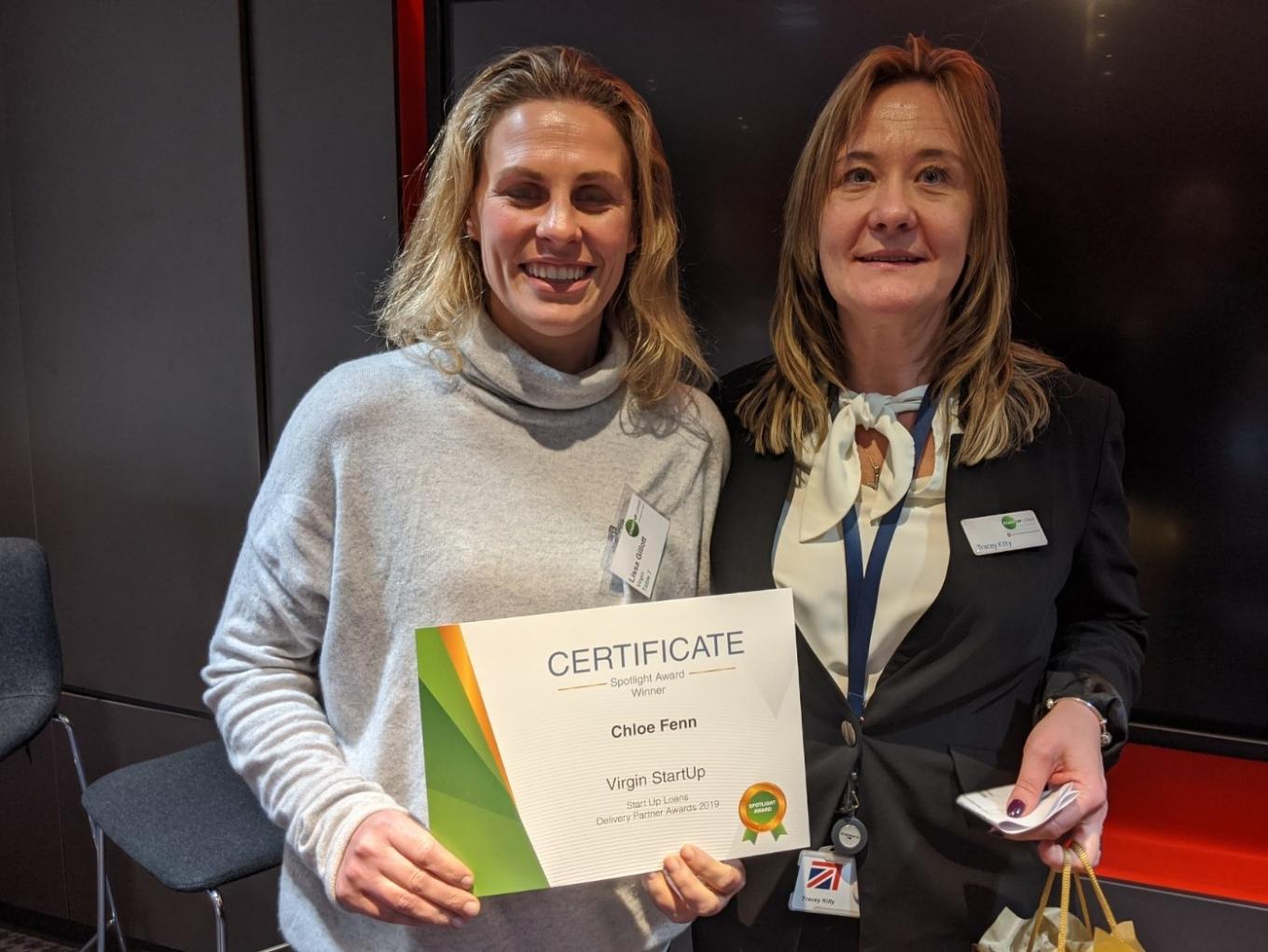 Tracey Kilty presenting a certificate to Chloe Fenn