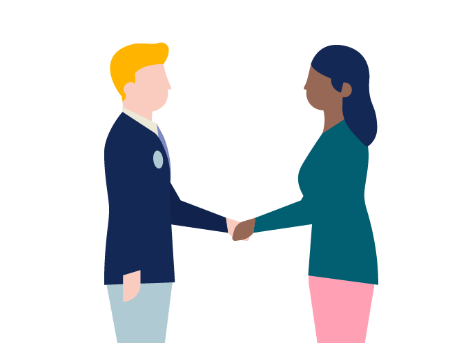 Two people (one male, one female) shaking hands